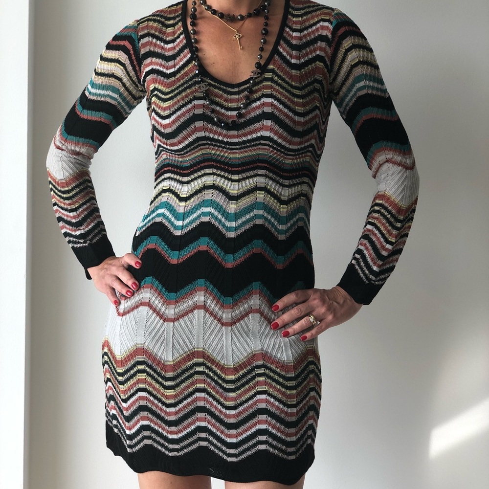 MISSONI LONG SLEEVE PATTERN MINI DRESS